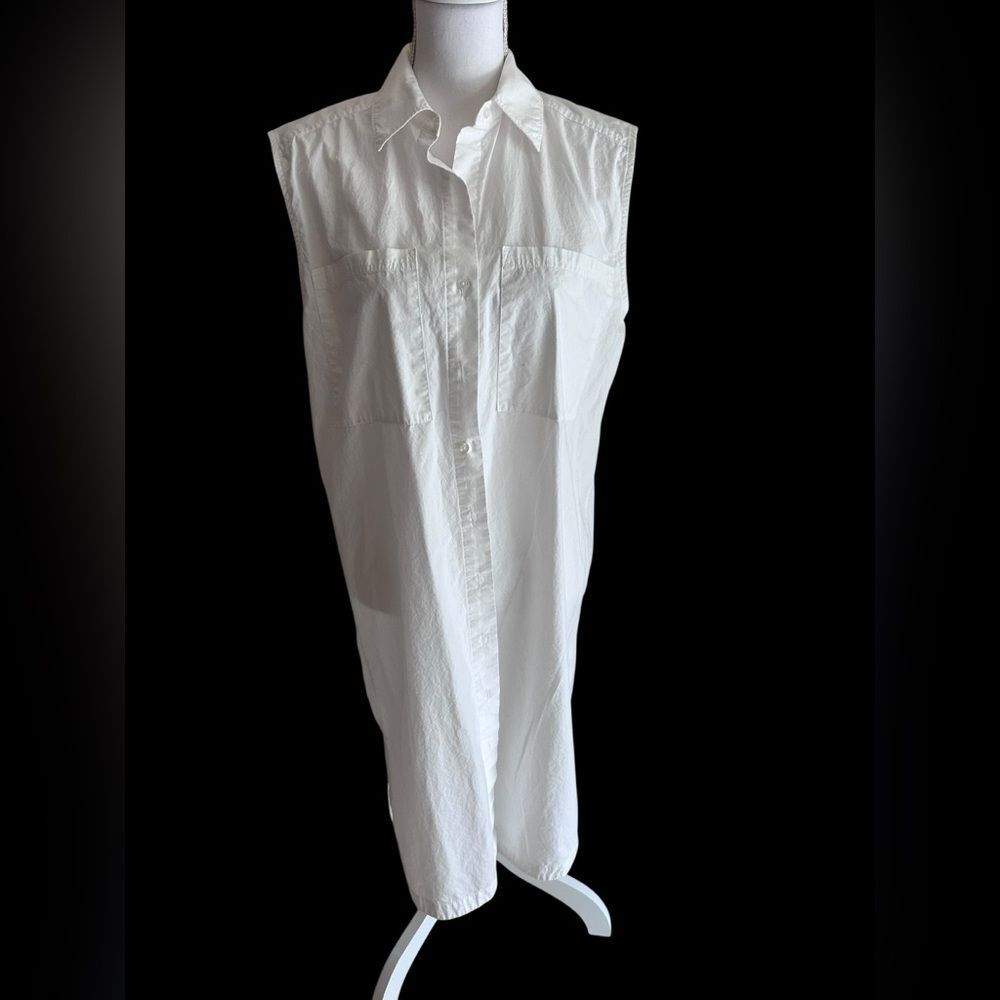 Banana Republic White Cotton Sleeveless Shirt Dress Petite Small Oversized